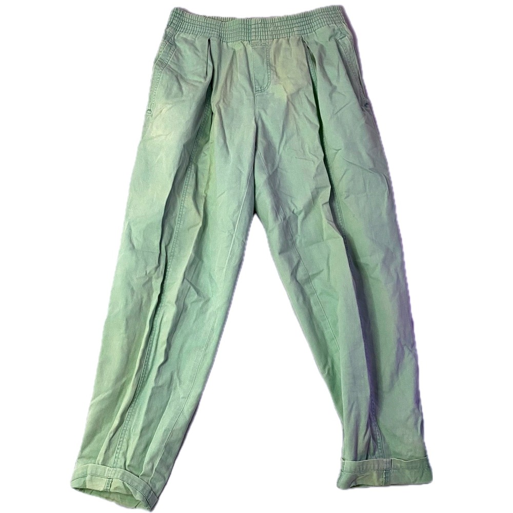 Lizsport Pleated Tapered Pants Women Medium‎ mint Green Fair Faded Elastic Waist
